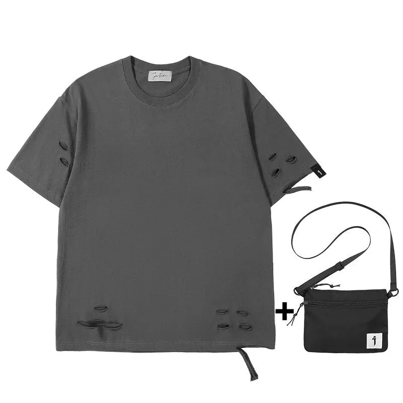 Monochrome Matrix Ensemble - Techwear Functional Hooded Short Coat Shawl for Men Harajuku Accessory Bag