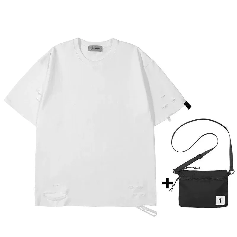 Monochrome Matrix Ensemble - Techwear Functional Hooded Short Coat Shawl for Men Harajuku Accessory Bag