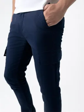 Navy Cargo Pockets Slim Fit Chino Pants
