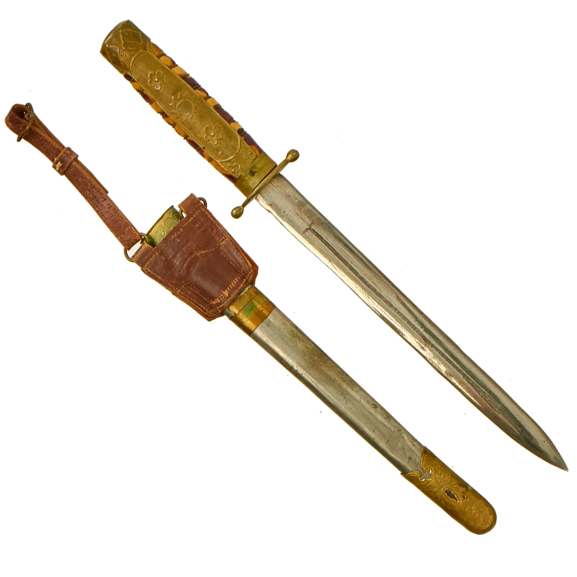 Original WWII Chinese National Revolutionary Army Officer Dagger with Scabbard & Hanger Brought Back By USN Y3c Bob Seik - Kuomintang
