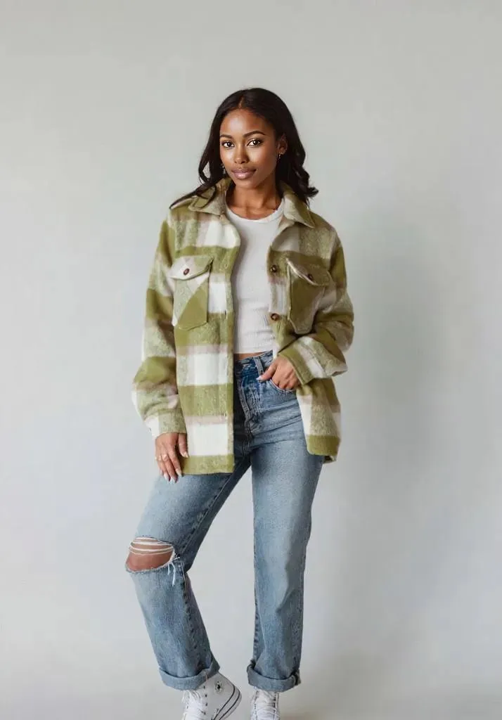 Pocketed Plaid Collared Neck Shacket