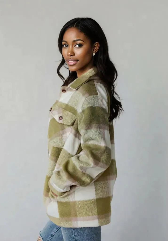 Pocketed Plaid Collared Neck Shacket