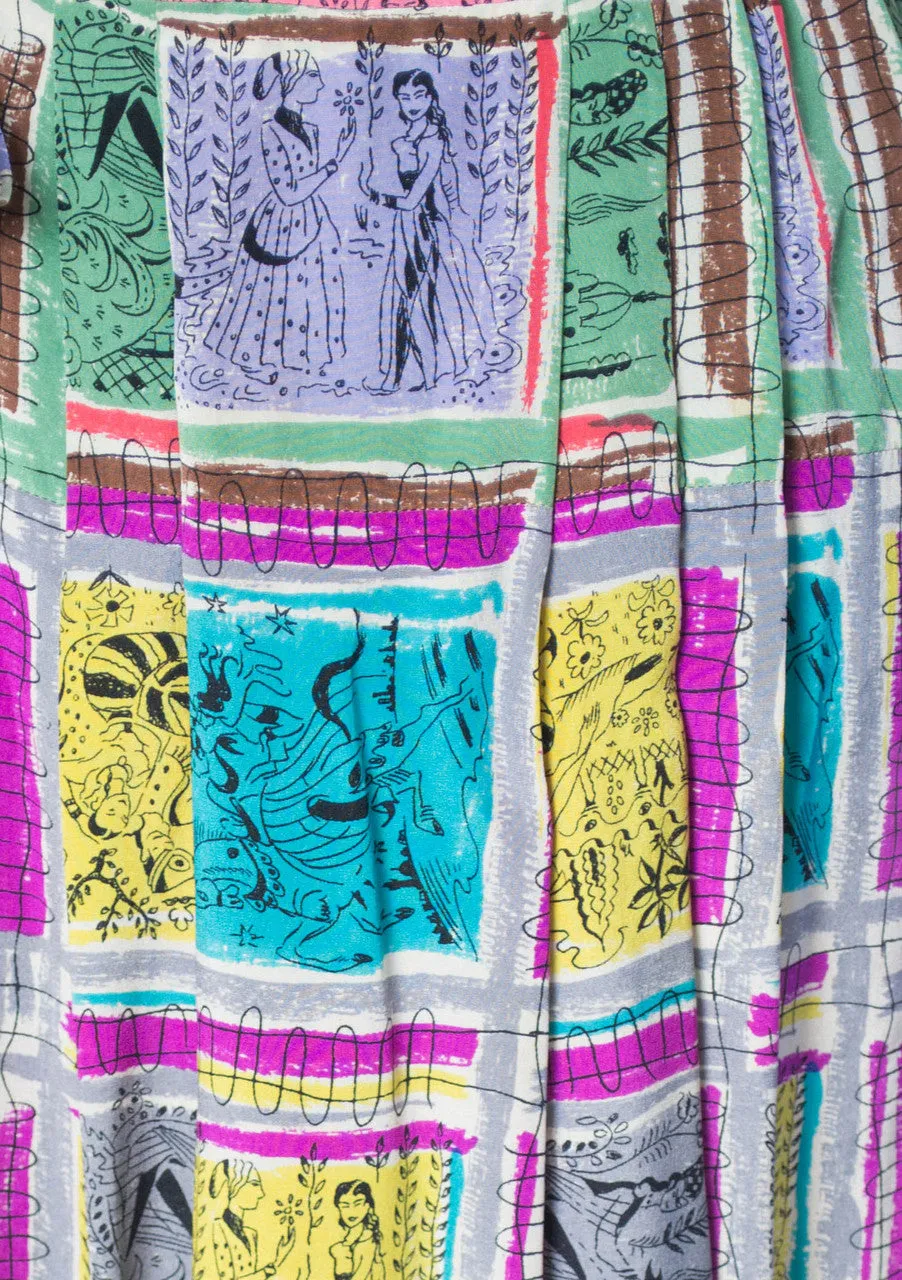RARE Gilbert Adrian 2 piece silk dress and wrap top native novelty print SOLD