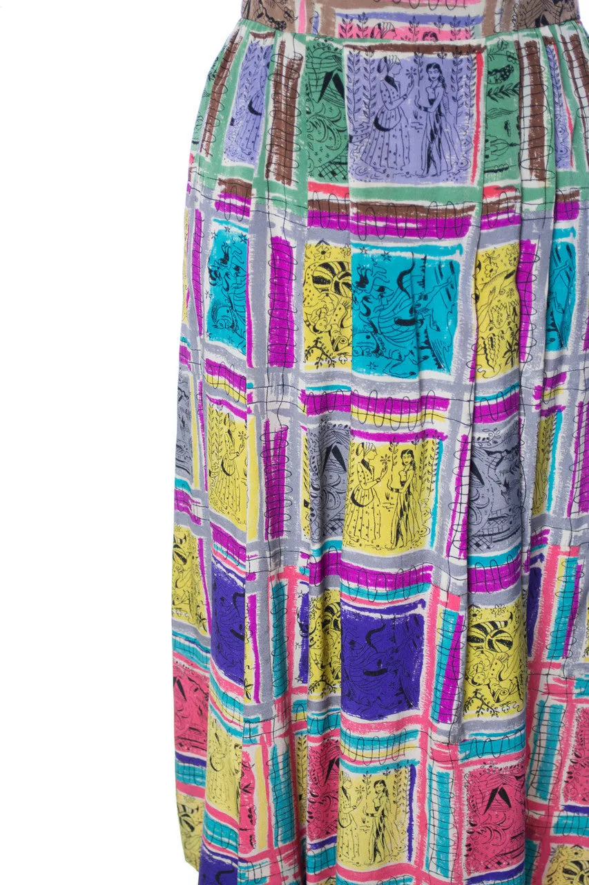 RARE Gilbert Adrian 2 piece silk dress and wrap top native novelty print SOLD