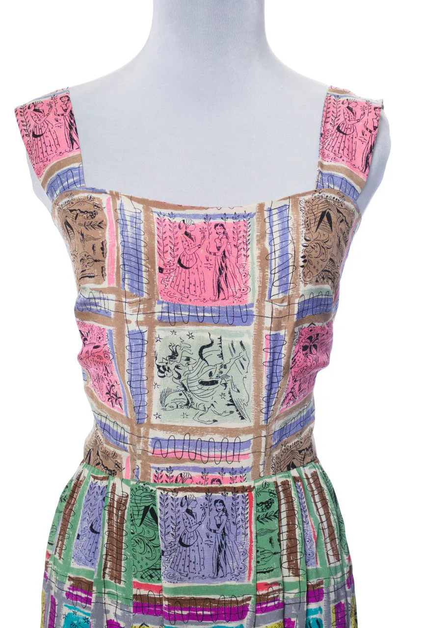 RARE Gilbert Adrian 2 piece silk dress and wrap top native novelty print SOLD
