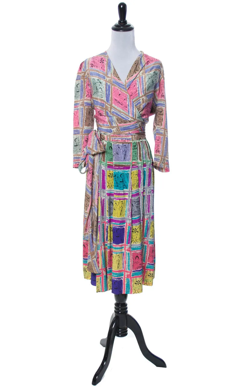 RARE Gilbert Adrian 2 piece silk dress and wrap top native novelty print SOLD