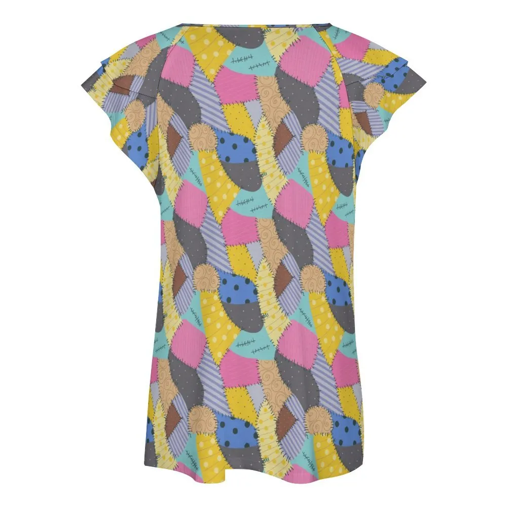 Sally's Dress Women's Ruffle Sleeve V-Neck T-Shirt