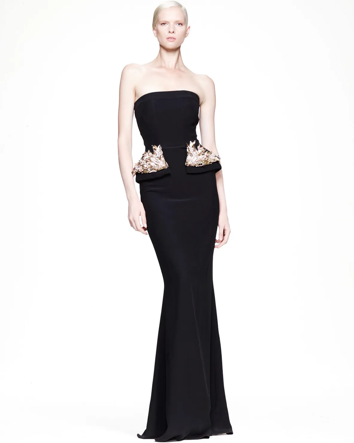 Spectacular Spring 2014 Alexander McQueen by Sarah Burton Strapless Crystal Detailed Peplum Dress