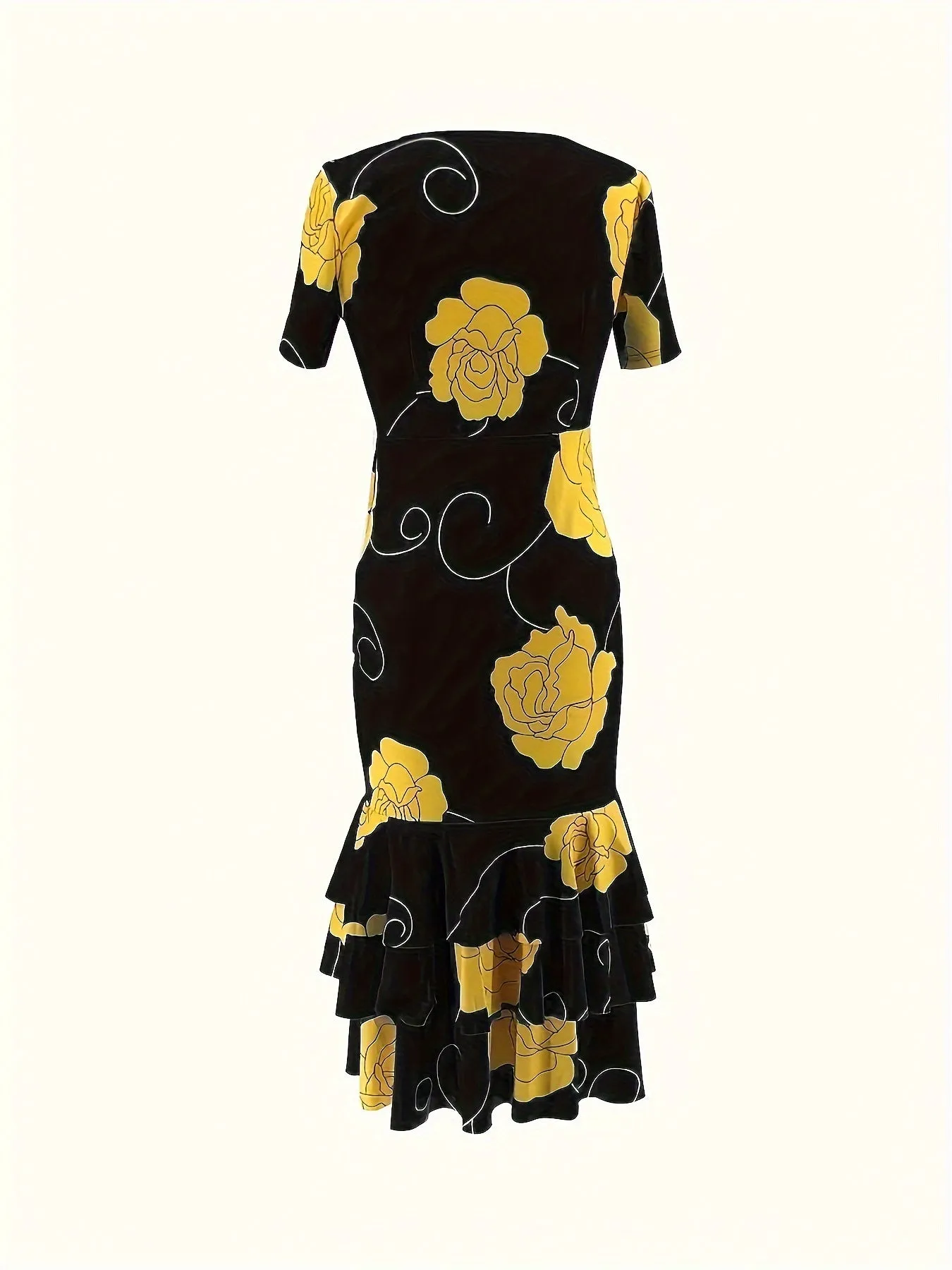 Spring-Summer Chic: Women's Floral Print A-Line Dress with Ruffle Hem - Easy Care & Versatile