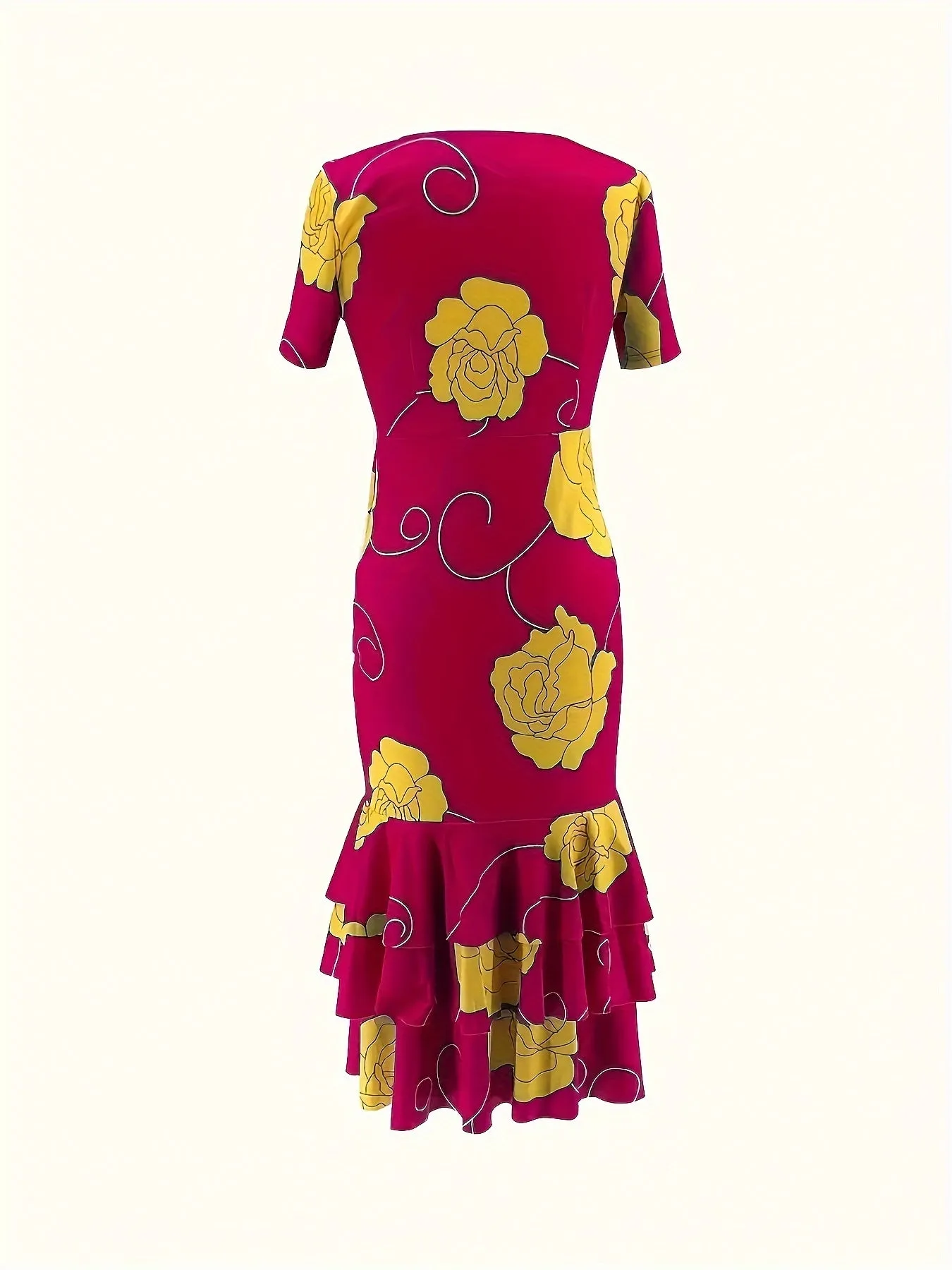 Spring-Summer Chic: Women's Floral Print A-Line Dress with Ruffle Hem - Easy Care & Versatile