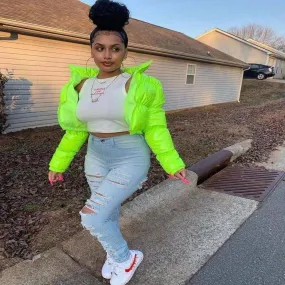 This Puffer Texture Latex Jacket