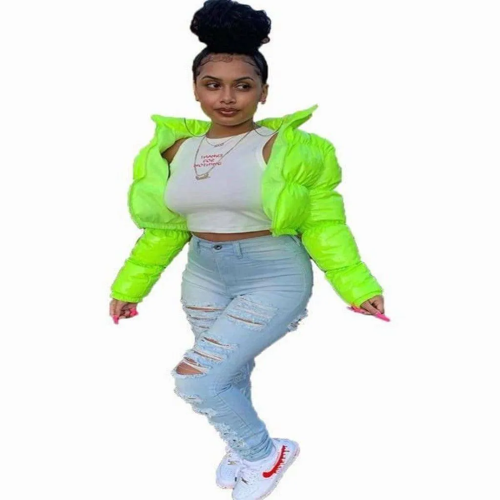This Puffer Texture Latex Jacket
