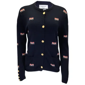 Thom Browne Navy Blue Bow Design Long Sleeved Button-down Cashmere Knit Cardigan Sweater Thom Browne Navy Blue Bow Design Long Sleeved Button-down Cashmere Knit Cardigan Sweater