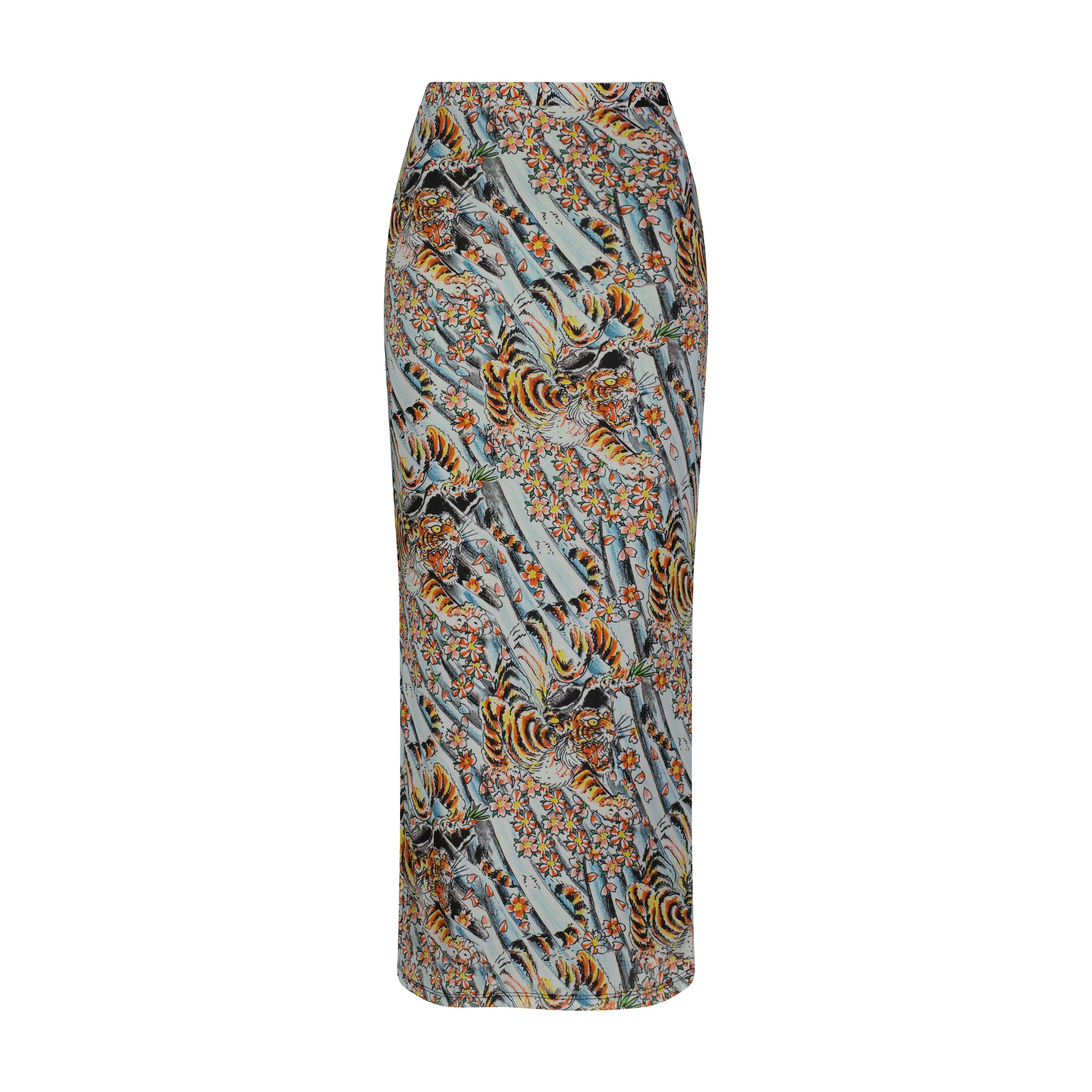 Tiger Print Mesh Maxi Skirt