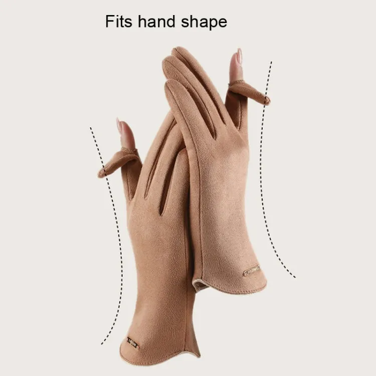 Touch Screen Plus Velvet Keep Warm Riding Gloves, Size: One Size(Men Gray)
