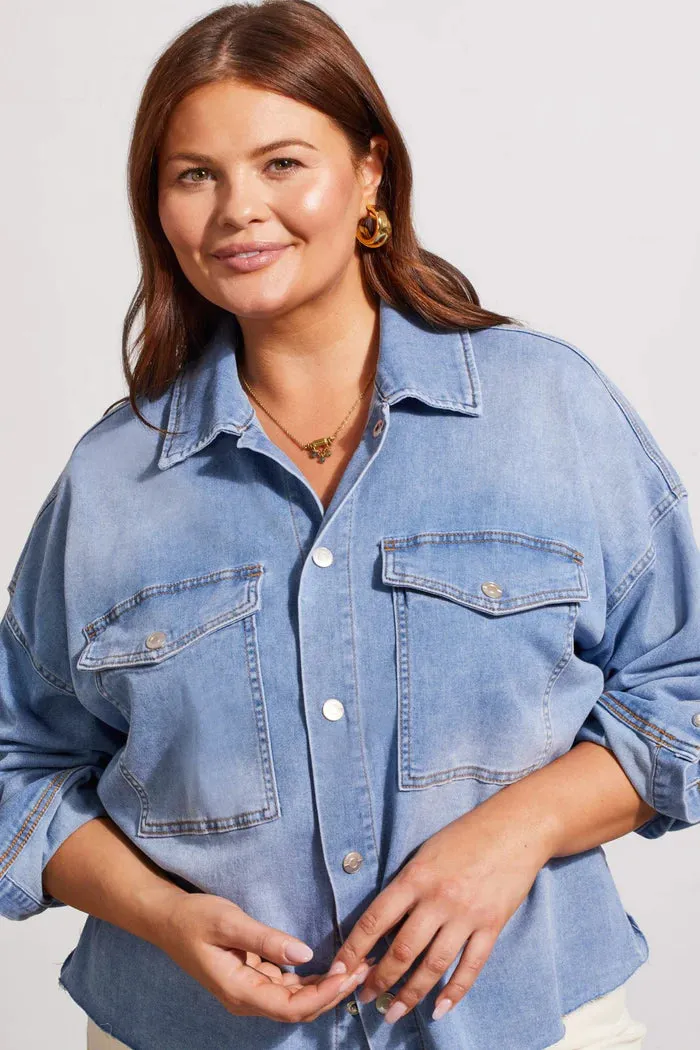 Tri 5408V Plus Size Cropped Denim Shacket