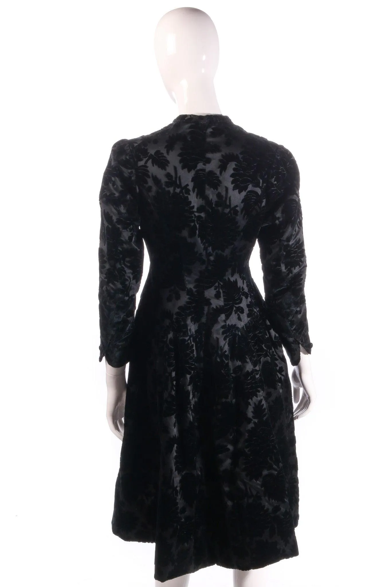 Vintage Black Devore Floral Knee Length Coat Size 10/12
