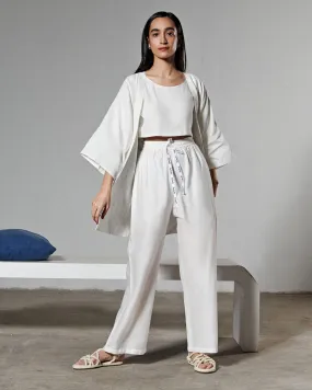 White Kimono Crop Top And Pant Set White Kimono Crop Top And Pant Set