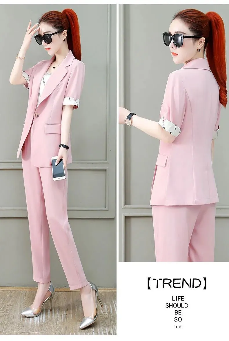 Wjczt 2022 Summer New French Elegant Women's Pants Suit Slim Jacket Office Blazer Casual Trousers Two-piece Set Female Tracksuit Set