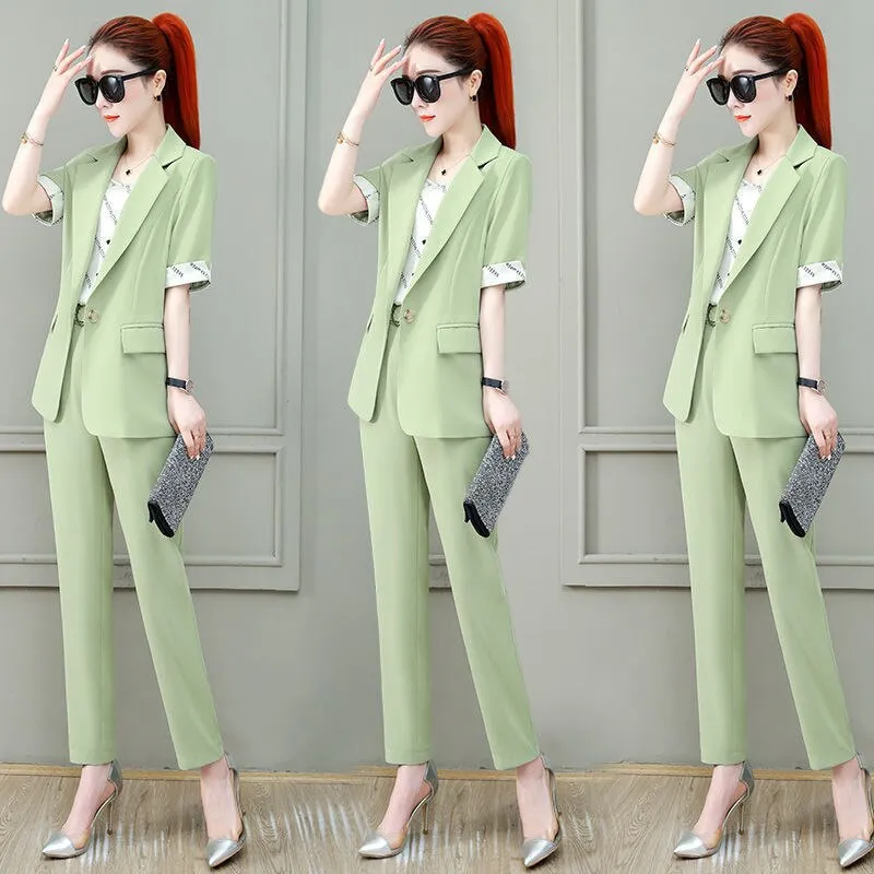Wjczt 2022 Summer New French Elegant Women's Pants Suit Slim Jacket Office Blazer Casual Trousers Two-piece Set Female Tracksuit Set