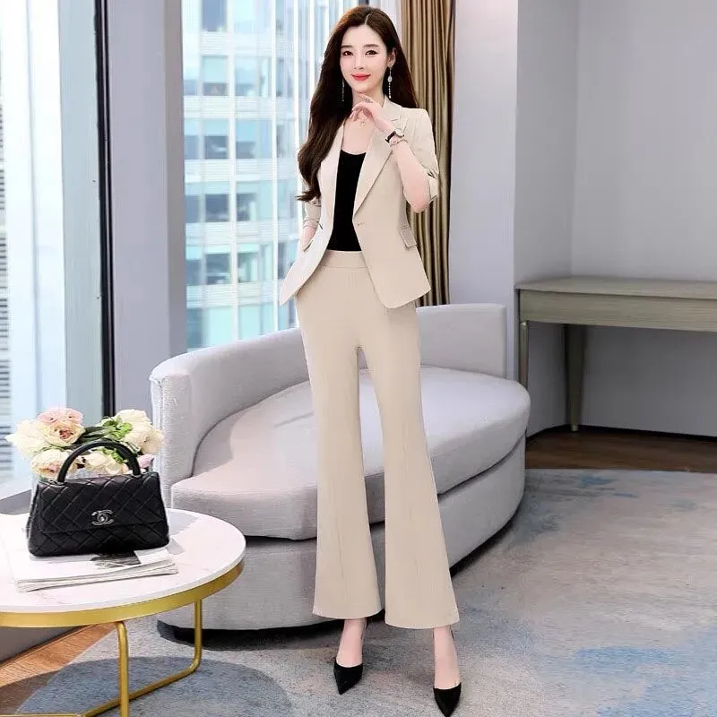 Wjczt 2022 Summer New Korean Fashion Elegant Women's Pants Suit Office Blazer Jacket Leisure Trousers Two Piece Set Female Clothing