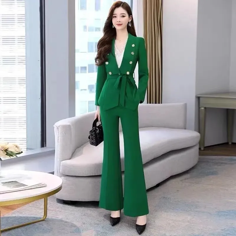 Wjczt 2022 Summer New Korean Fashion Elegant Women's Pants Suit Office Blazer Jacket Leisure Trousers Two Piece Set Female Clothing