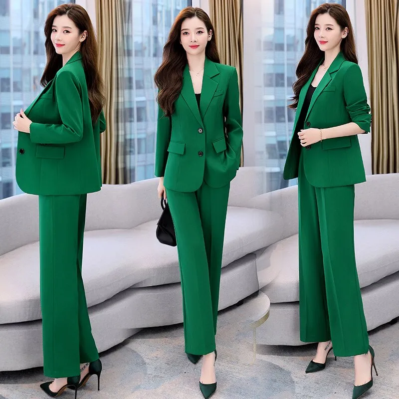 Wjczt 2022 Summer New Korean Fashion Elegant Women's Pants Suit Office Blazer Jacket Leisure Trousers Two Piece Set Female Clothing