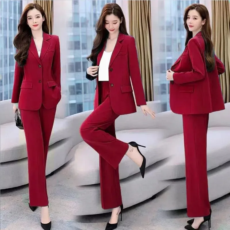 Wjczt 2022 Summer New Korean Fashion Elegant Women's Pants Suit Office Blazer Jacket Leisure Trousers Two Piece Set Female Clothing