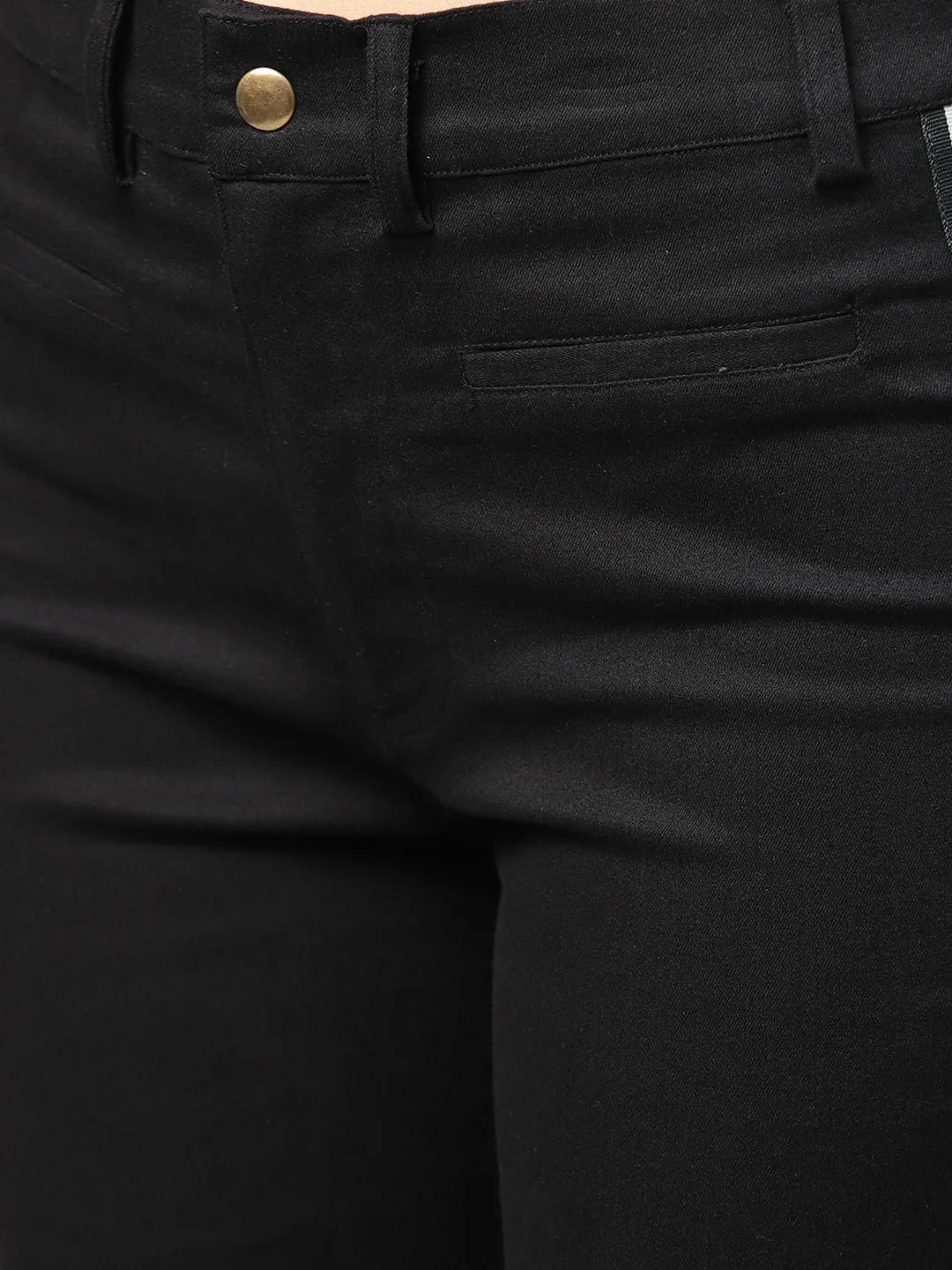 Women Black Side Tape Bell Bottom Pants